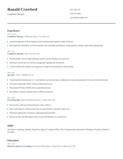 Compliance Manager Resume
