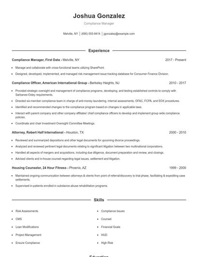 Compliance Manager Resume