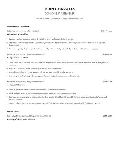 Component Assembler Resume