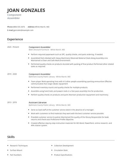 Component Assembler Resume
