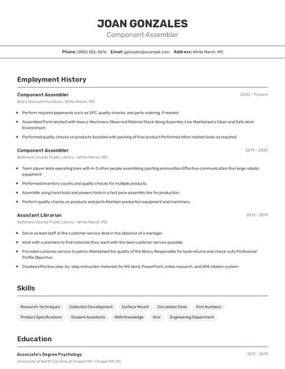 Component Assembler Resume