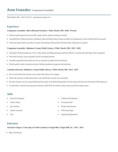 Component Assembler Resume