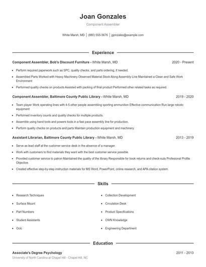 Component Assembler Resume