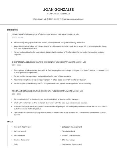 Component Assembler Resume