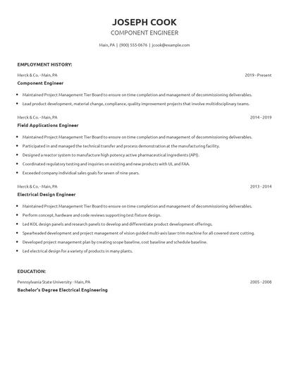 Component Engineer Resume