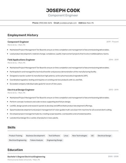 Component Engineer Resume