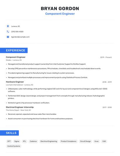 Component Engineer Resume