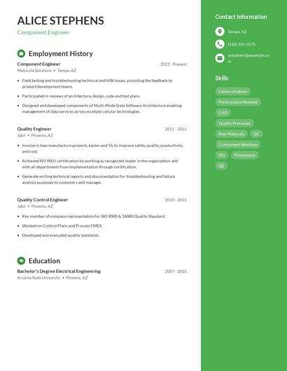 Component Engineer Resume