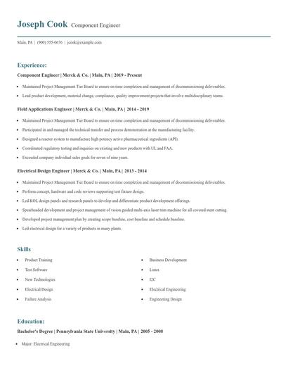Component Engineer Resume
