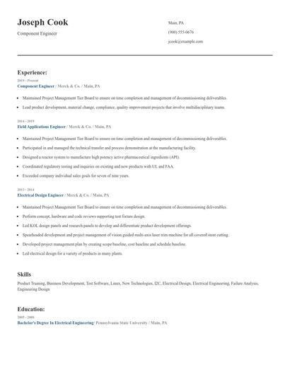 Component Engineer Resume