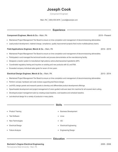 Component Engineer Resume
