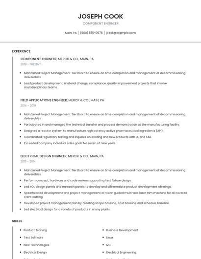 Component Engineer Resume