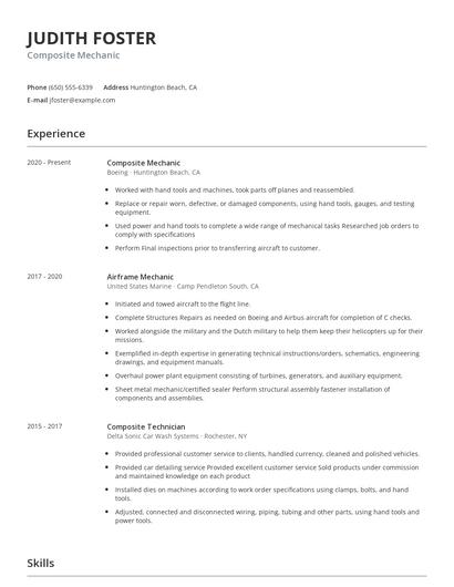Composite Mechanic Resume