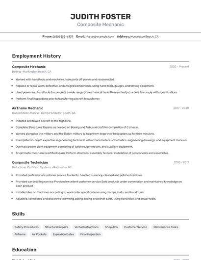 Composite Mechanic Resume