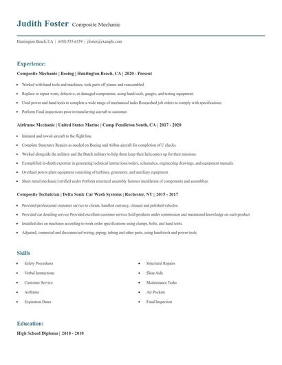 Composite Mechanic Resume