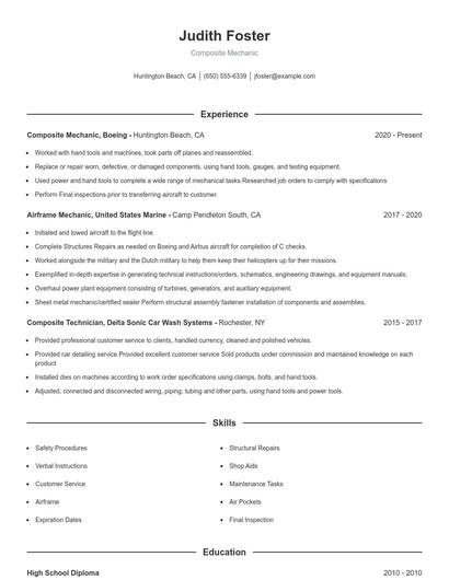 Composite Mechanic Resume