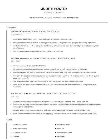 Composite Mechanic Resume