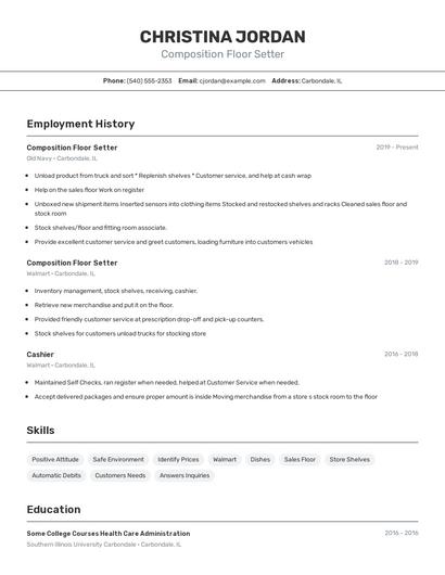 Composition Floor Setter Resume