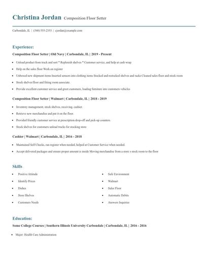 Composition Floor Setter Resume