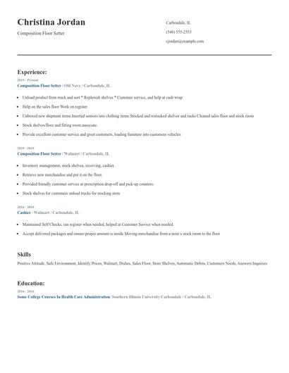 Composition Floor Setter Resume