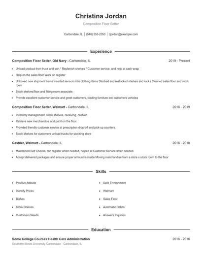 Composition Floor Setter Resume