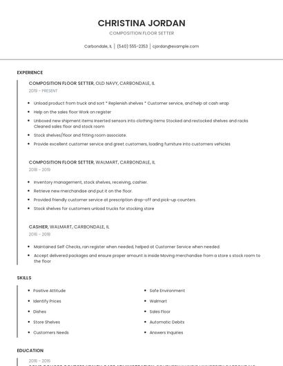 Composition Floor Setter Resume