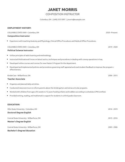 Composition Instructor Resume