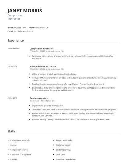 Composition Instructor Resume