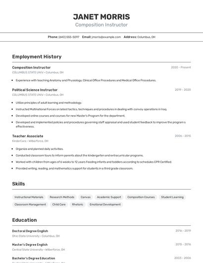 Composition Instructor Resume