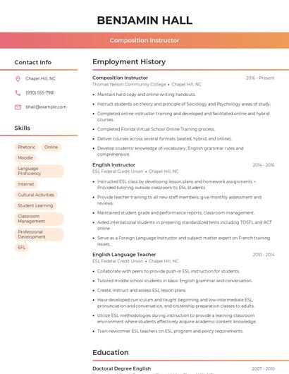 Composition Instructor Resume