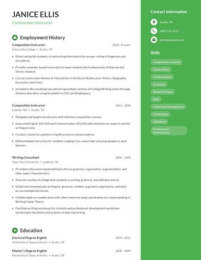 Composition Instructor Resume