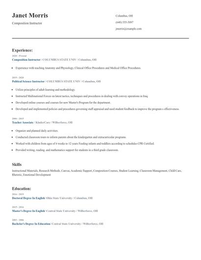 Composition Instructor Resume