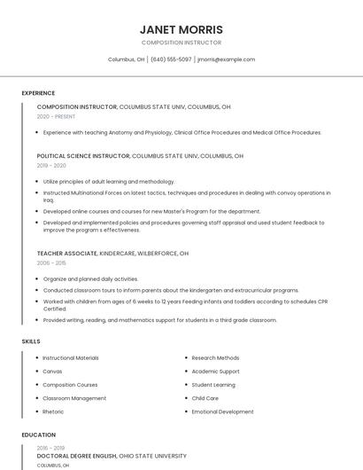 Composition Instructor Resume