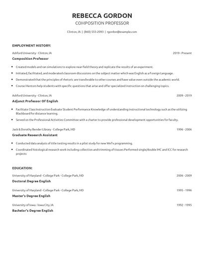 Composition Professor Resume