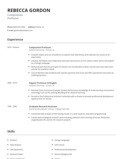 Composition Professor Resume