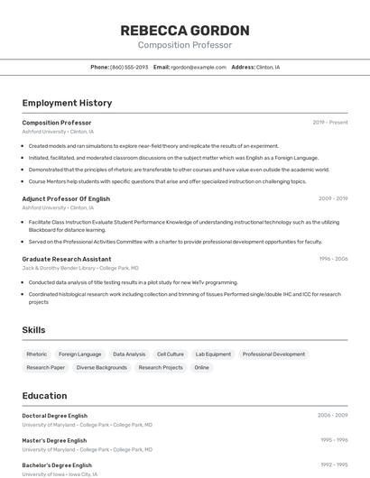 Composition Professor Resume