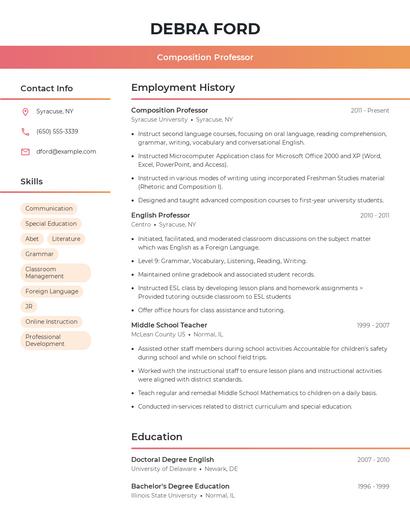 Composition Professor Resume