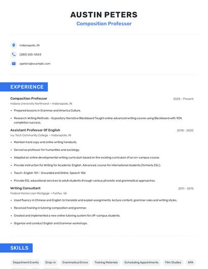 Composition Professor Resume