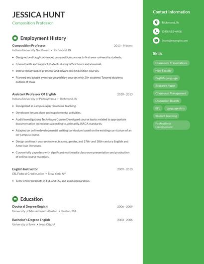 Composition Professor Resume