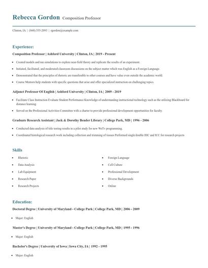 Composition Professor Resume