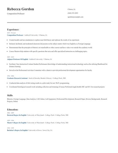 Composition Professor Resume