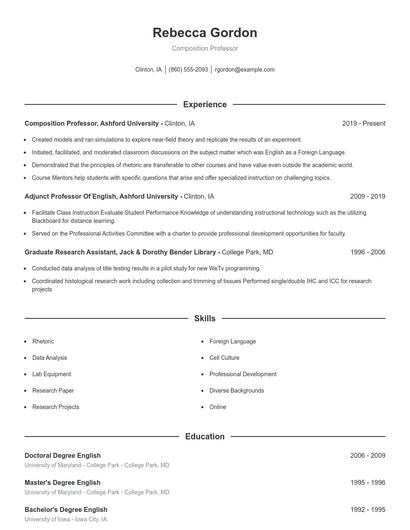 Composition Professor Resume