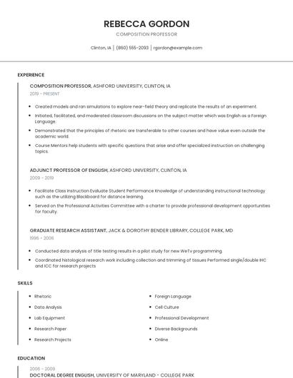 Composition Professor Resume