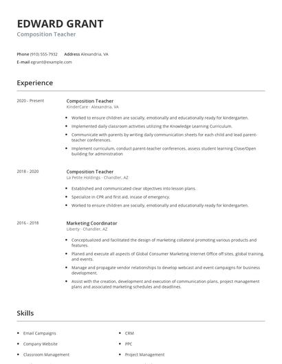 Composition Teacher Resume