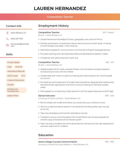 Composition Teacher Resume