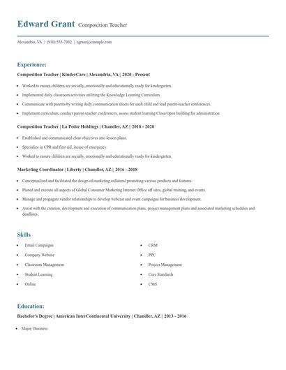 Composition Teacher Resume