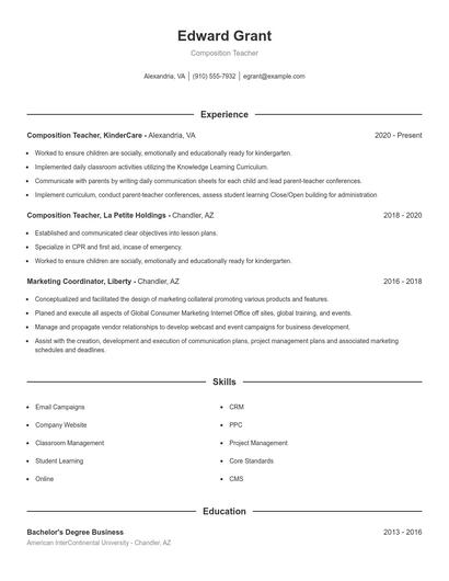 Composition Teacher Resume