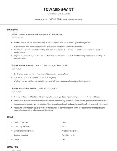 Composition Teacher Resume