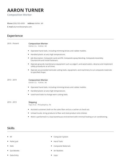 Composition Worker Resume