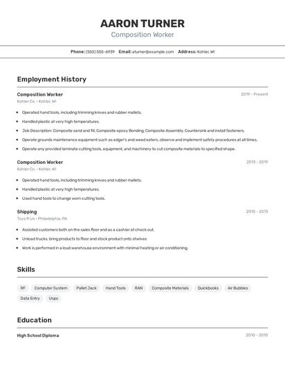 Composition Worker Resume
